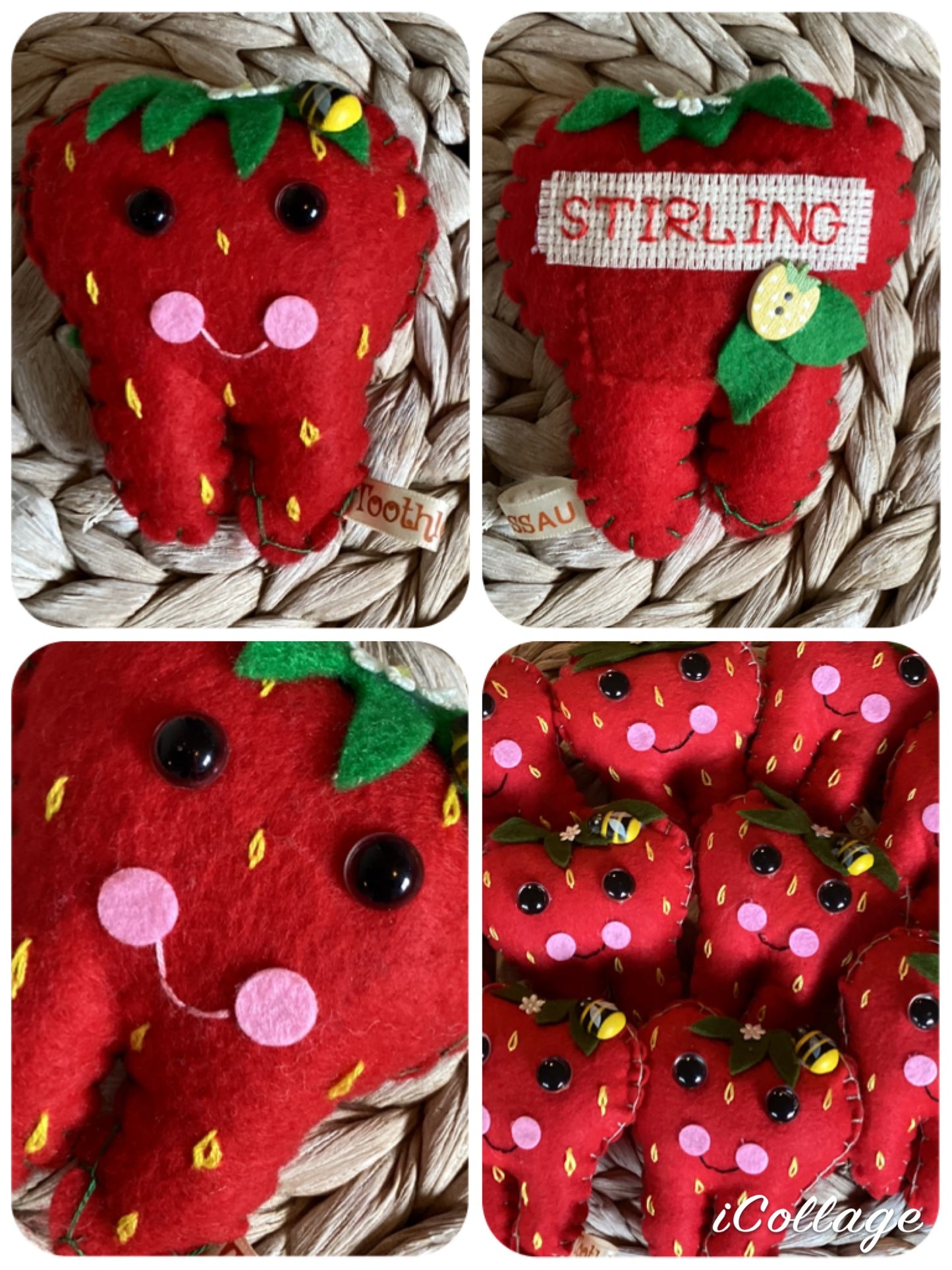 Hand Embroidered Strawberry Tooth Fairy Pillow
