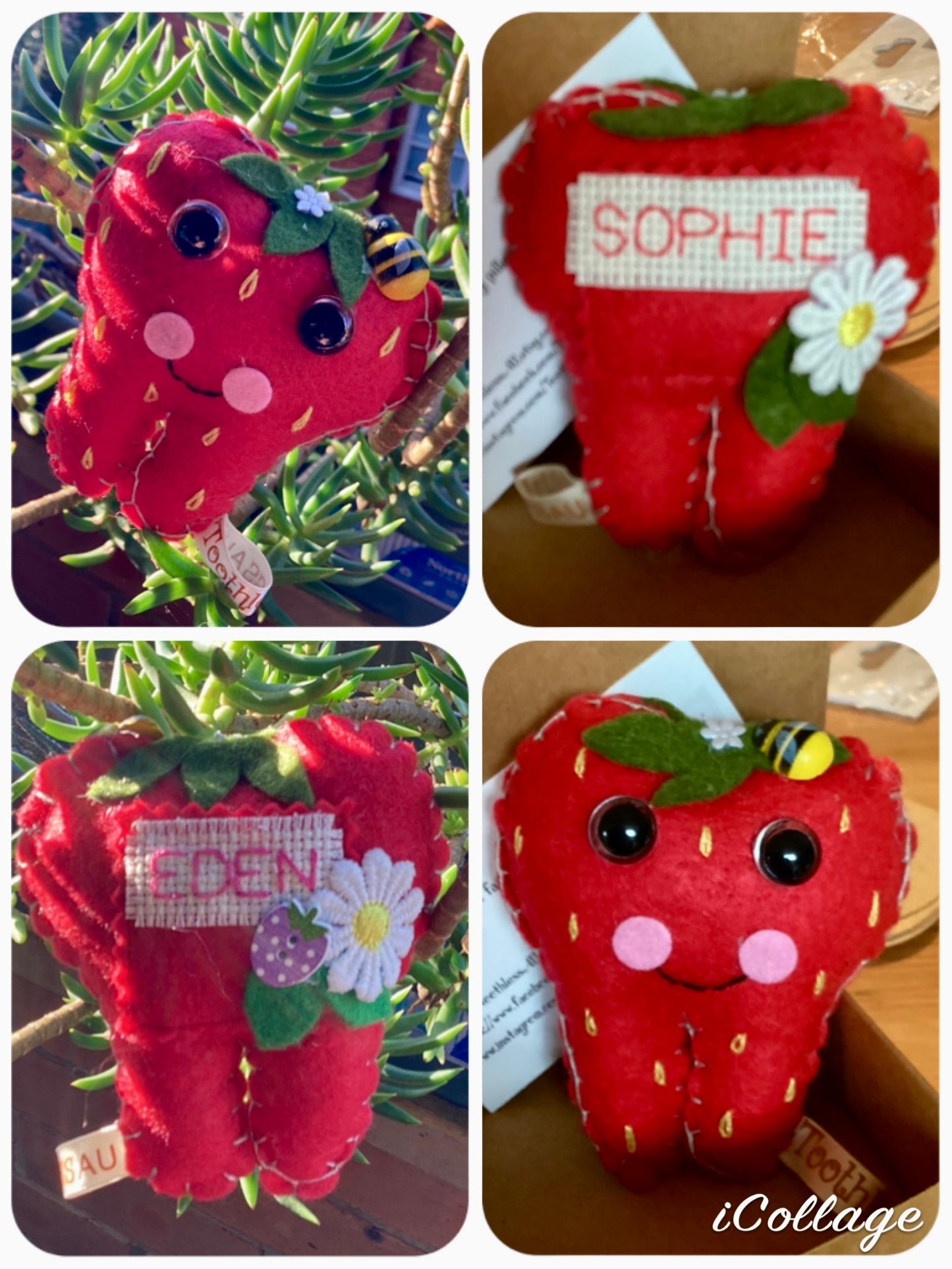 Hand Embroidered Strawberry Tooth Fairy Pillow