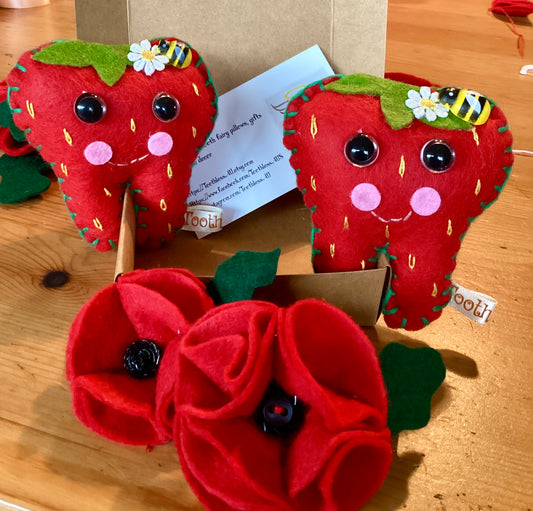 Hand Embroidered Strawberry Tooth Fairy Pillow