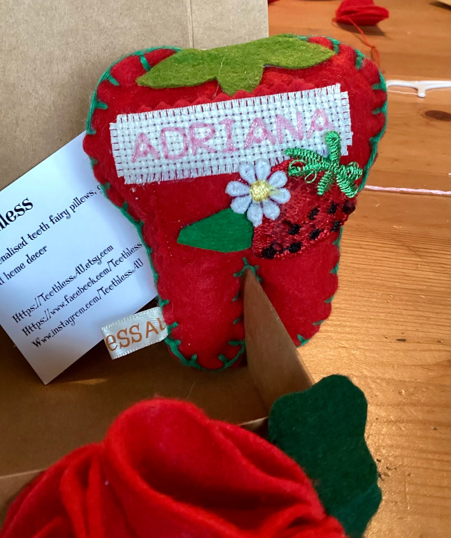 Hand Embroidered Strawberry Tooth Fairy Pillow