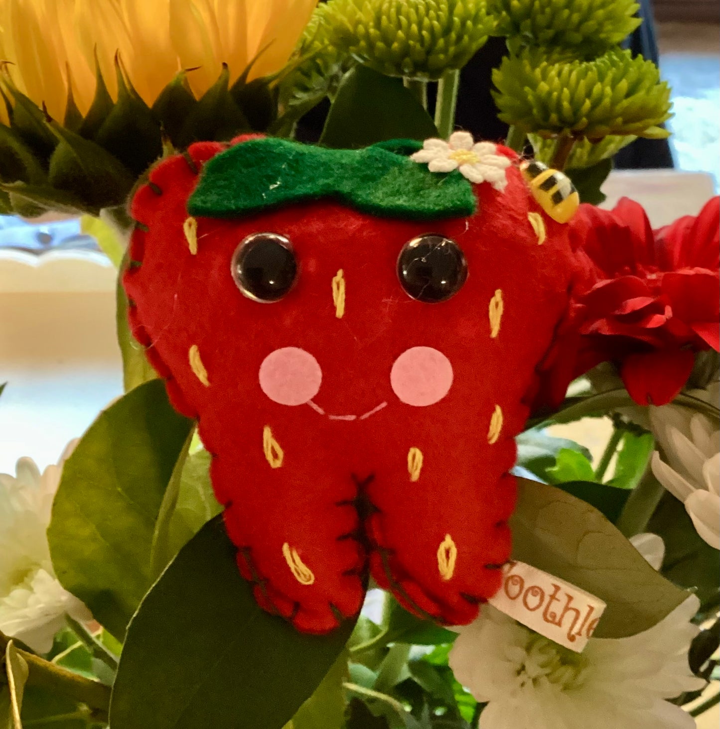 Hand Embroidered Strawberry Tooth Fairy Pillow